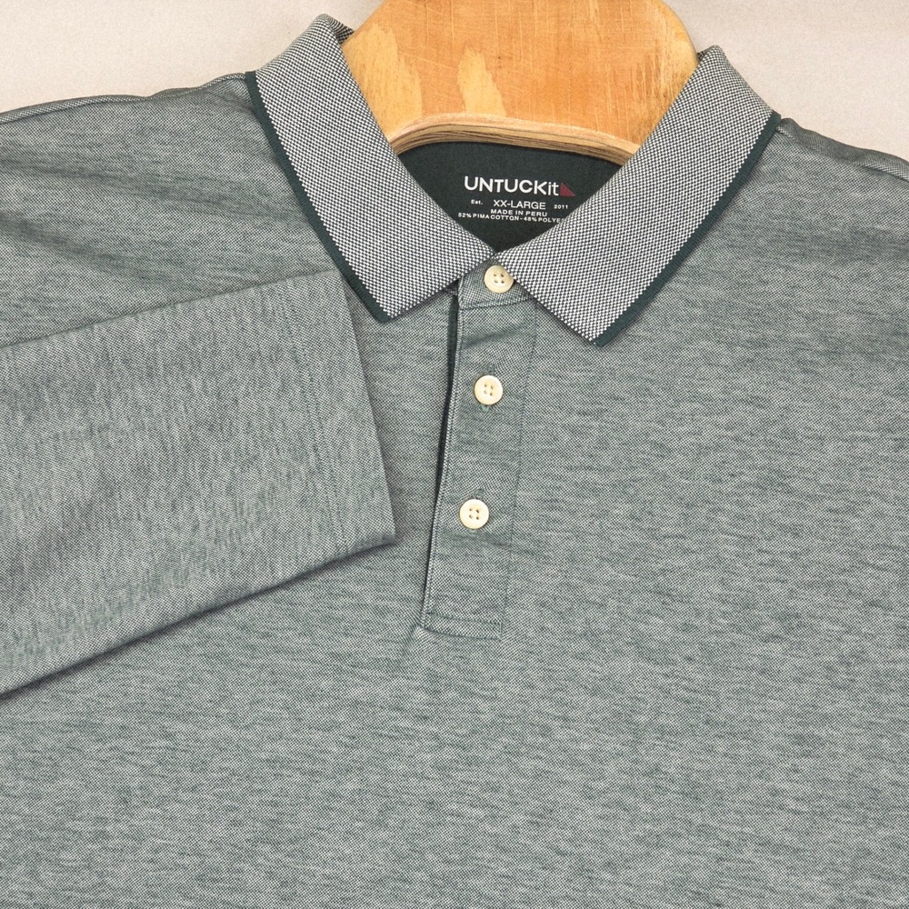 UNTUCKit Men's 2XL Long Sleeve Polo‎ Shirt Green Pima Cotton Polyester Blend
